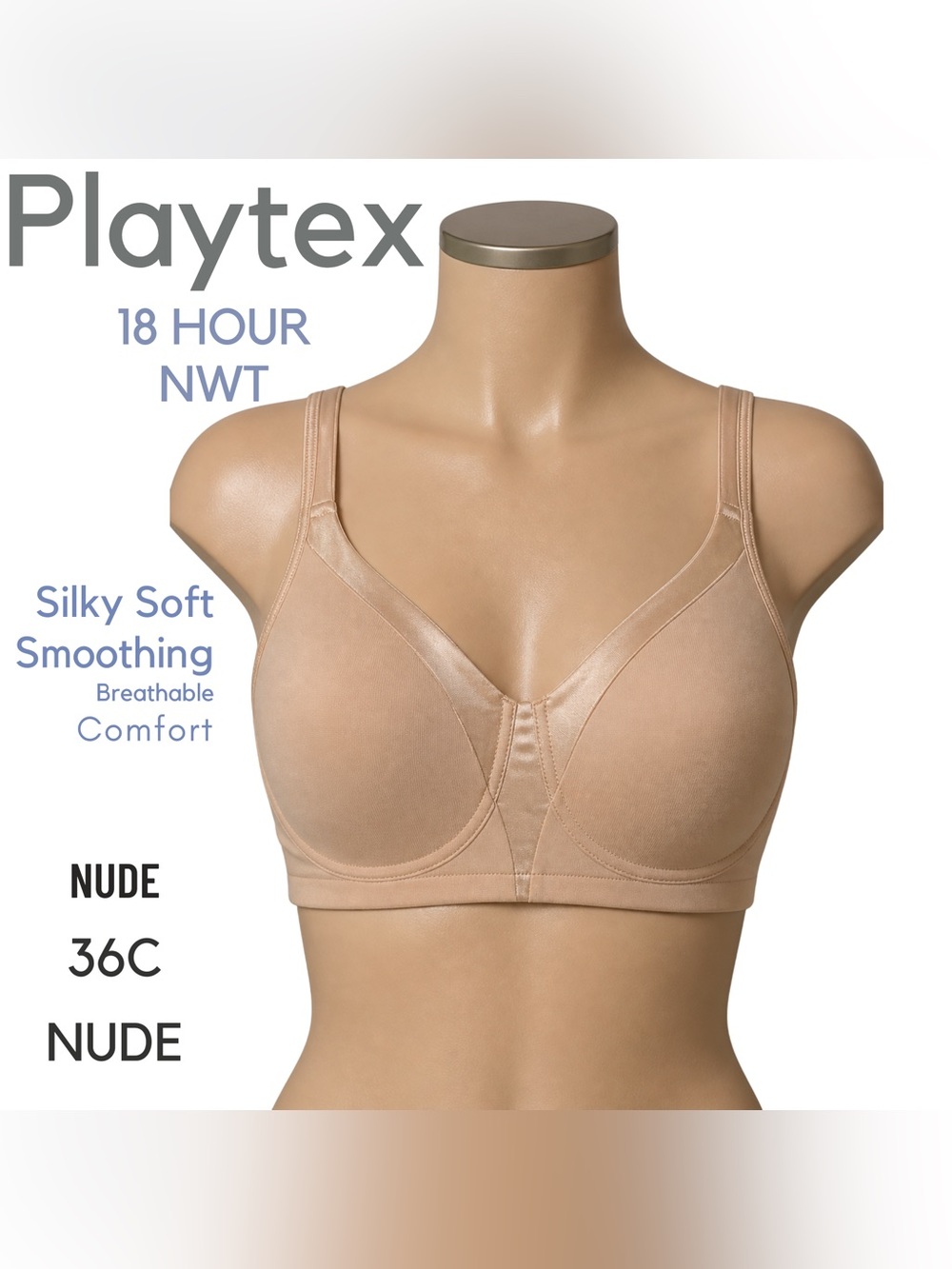 PLAYTEX Women's 18 Hour Silky Soft Smoothing Wirefree Bra Nude 36C NWT 4803